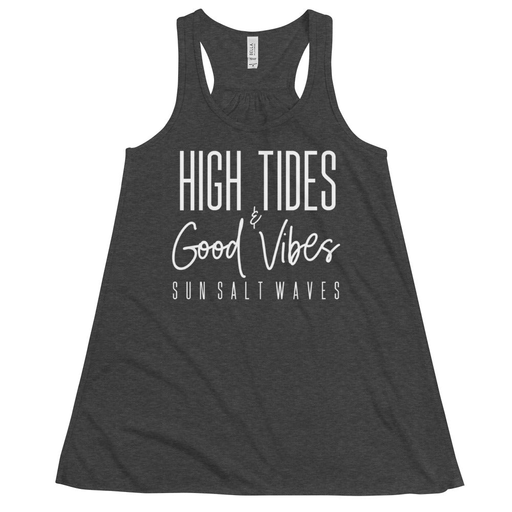 High Tides and Good Vibes Flowy Racerback Tank Graphic Tank Sun Salt Waves Charcoal Heather